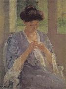 Mary Cassatt lady is sewing in front of the window oil on canvas